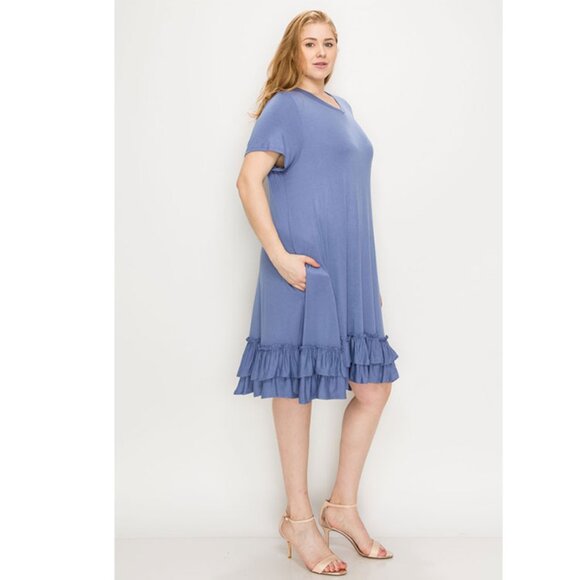 NEW Plus Size Ruffle-trim Georgette Swing Dress Denim Blue - Picture 2 of 3